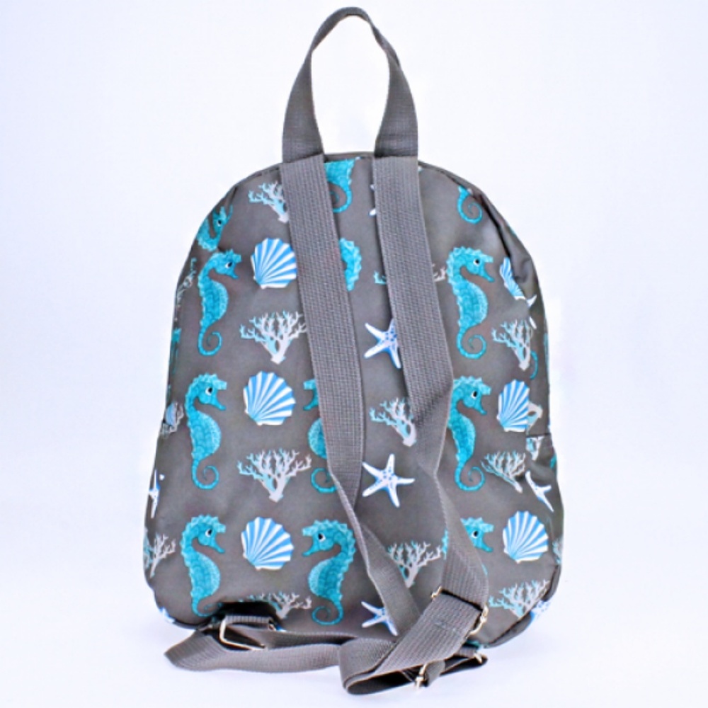 Seahorse Beach Shells Mini Backpack Purse Gray - Picture 3 of 3
